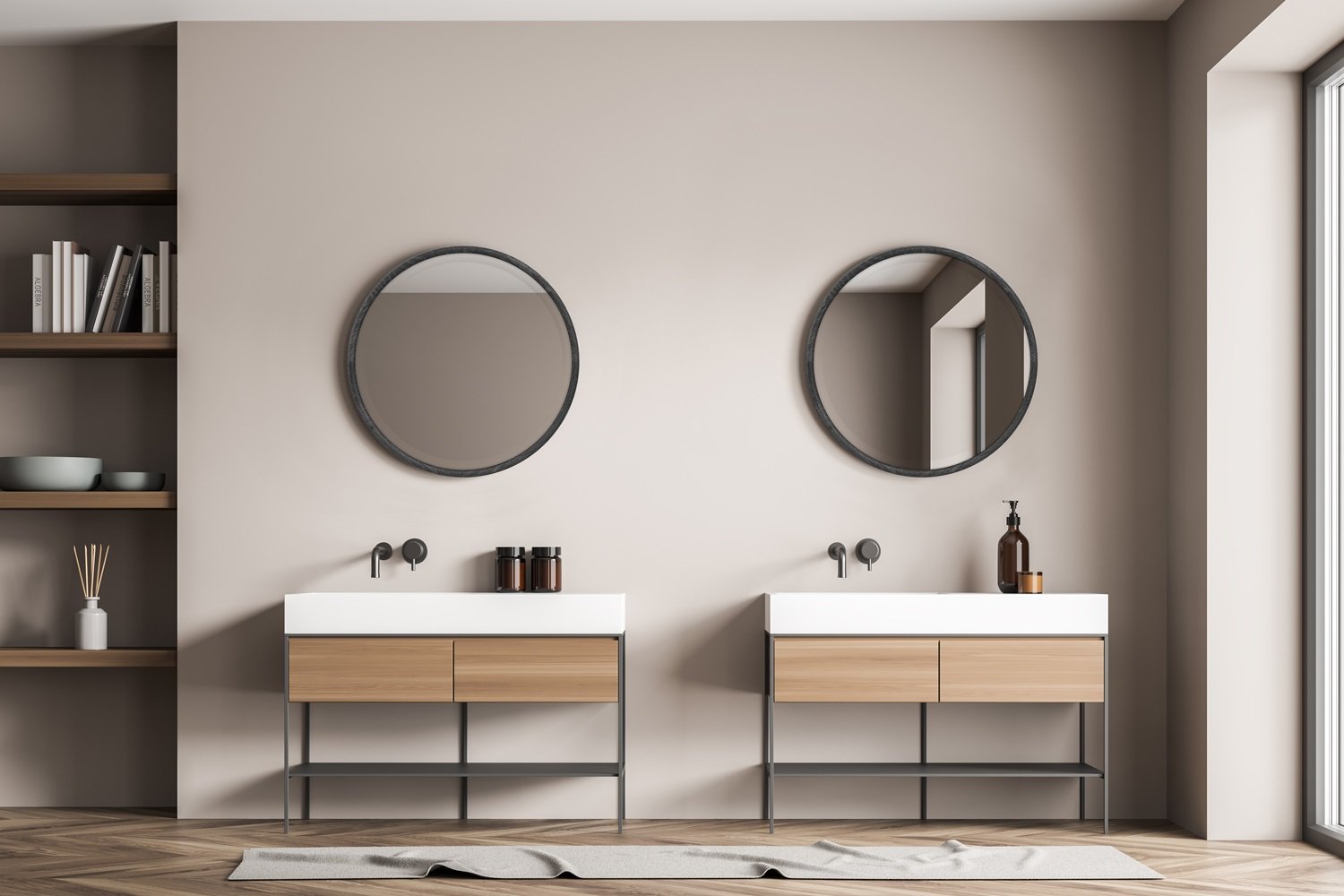 MCS Design Group - Wood Bullnose Beveled Round Mirror – 26 inch - Hotel ...